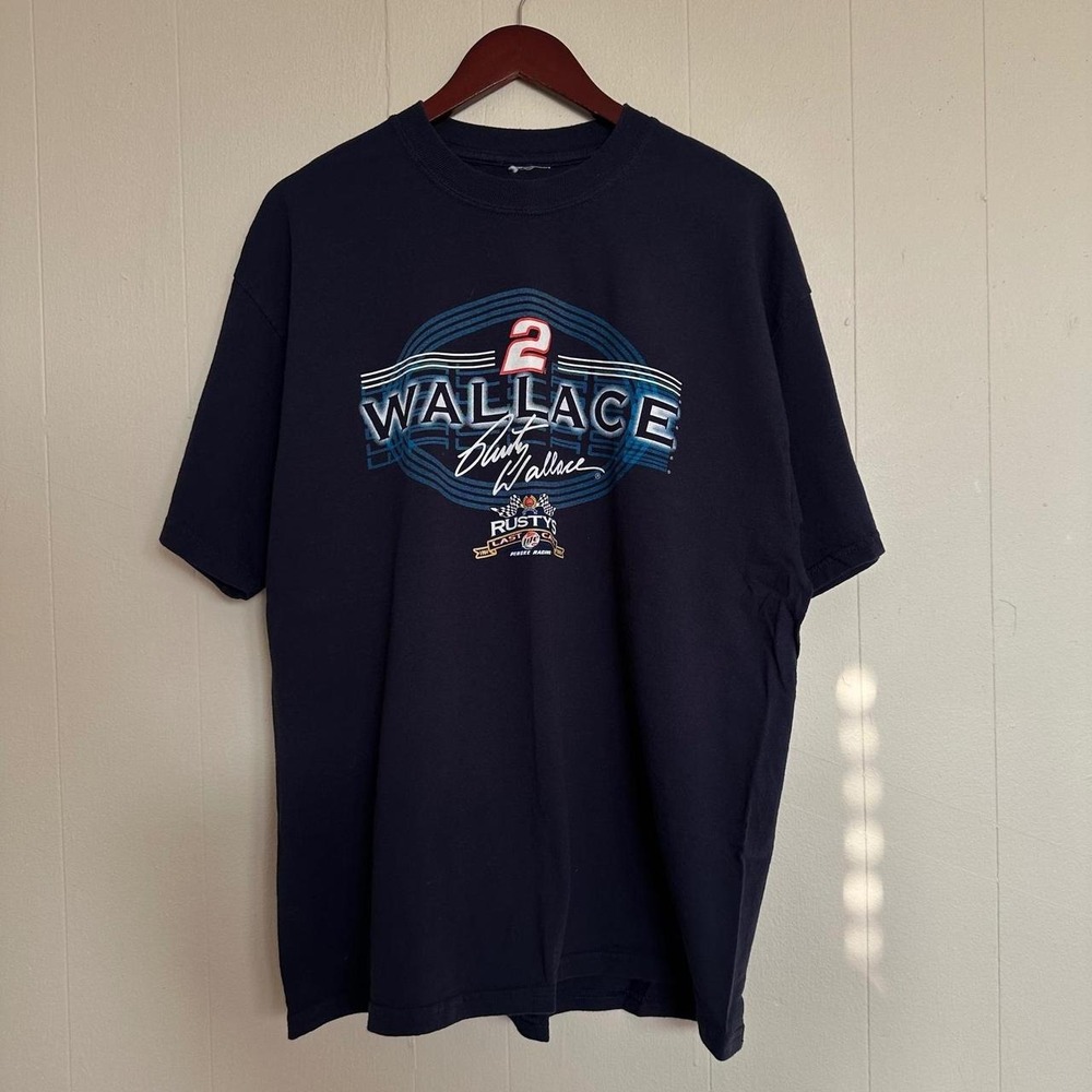 Vintage 2000s Rusty Wallace NASCAR Racing Shirt XL Navy Graphic Double Sided